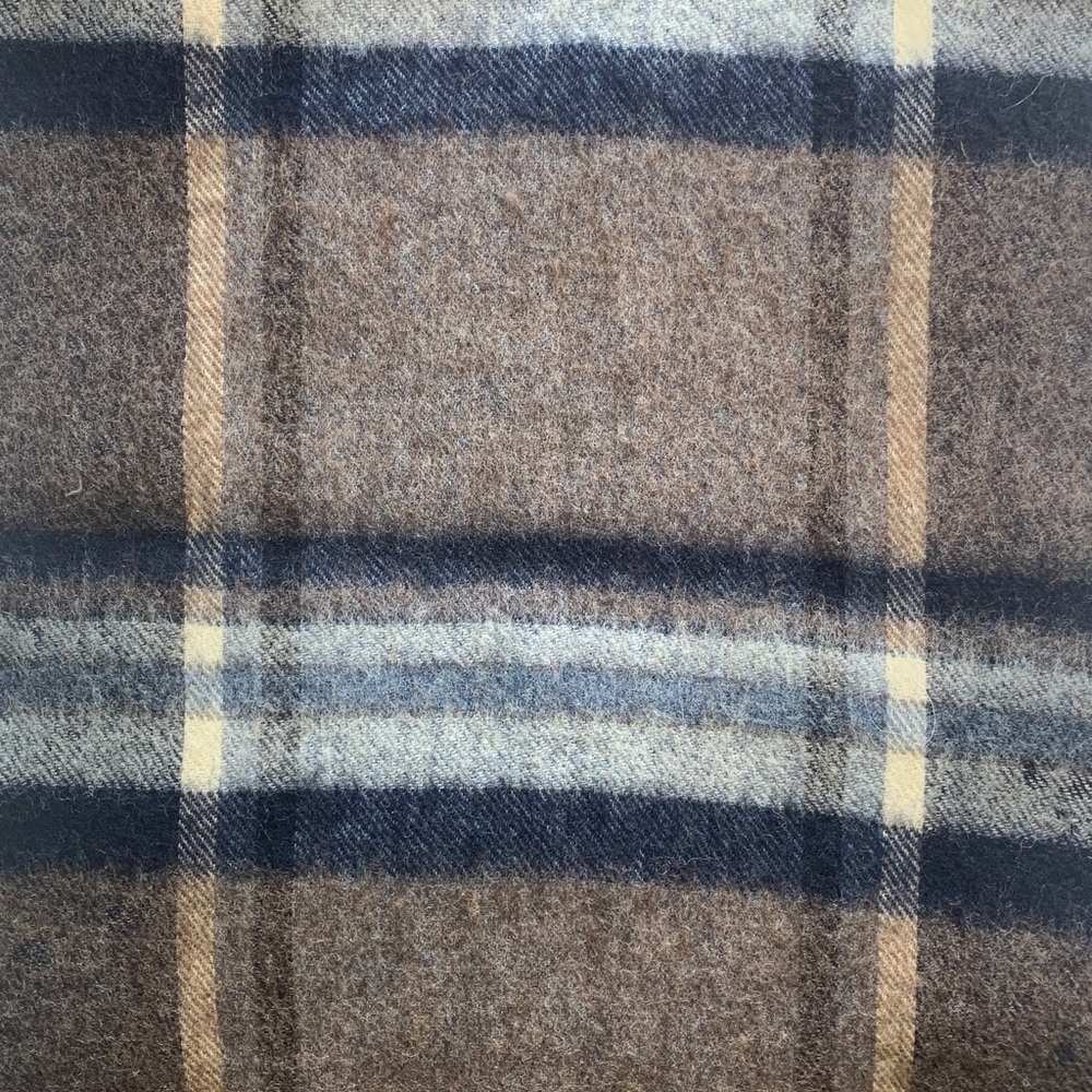 Plaid wool scarf tan, brown, navy - Picture 5 of 7